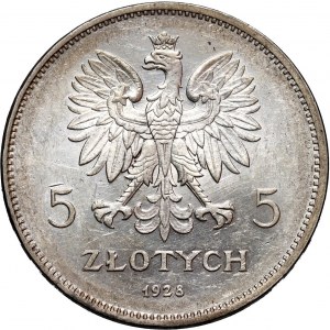 II RP, 5 zloty 1928, Nike, senza segno di zecca, francobollo fresco