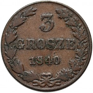 Russian partition, Nicholas I, 3 grosze 1840 MW, Warsaw