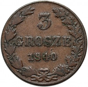 Zabór rosyjski, Mikołaj I, 3 grosze 1840 MW, Warszawa