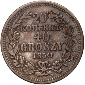 Ruské dělení, Mikuláš I., 20 kopějek = 40 grošů 1850 MW, Varšava