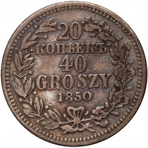 Russian partition, Nicholas I, 20 kopecks = 40 groszy 1850 MW, Warsaw