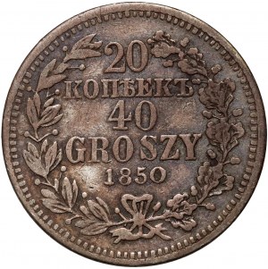 Russische Teilung, Nikolaus I., 20 Kopeken = 40 Grosze 1850 MW, Warschau
