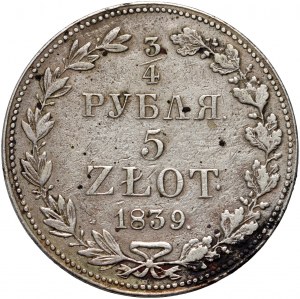 Zabór rosyjski, Mikołaj I, 3/4 rubla = 5 złotych 1839 MW, Warszawa