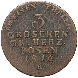 Granducato di Posen, 3 grosze 1816 B, Wrocław
