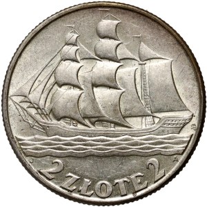 II RP, 2 Zloty 1936, Warschau, Segelschiff