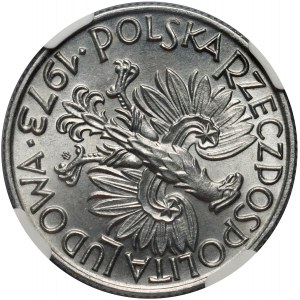 République populaire de Pologne, 5 zlotys 1973, Pêcheur, torsion de 100 degrés