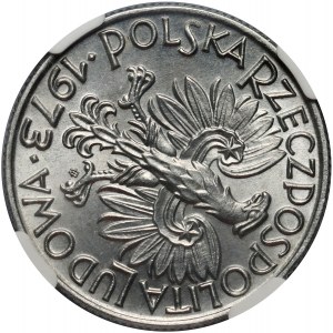 PRL, 5 złotych 1973, Rybak, Skrętka o 100 stopni
