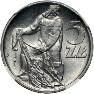 République populaire de Pologne, 5 zlotys 1973, Pêcheur, torsion de 100 degrés
