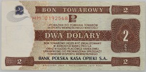 Poľská ľudová republika, darčekový certifikát v hodnote 2 USD, Pekao, 1.7.1979, séria HM
