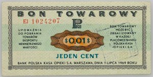 PRL, buono merce da 1 centesimo, Pekao, 1.07.1969, serie EI