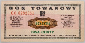 PRL, bon towarowy 2 centy, Pekao, 1.07.1969, seria GO