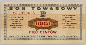 PRL, bon towarowy 5 centów, Pekao, 1.07.1969, seria Ea