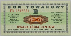 PRL, bon towarowy 20 centów, Pekao, 1.07.1969, seria FN