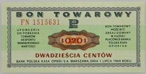 PRL, 20-centová komoditná poukážka, Pekao, 1.7.1969, séria FN