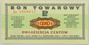 PRL, bon towarowy 20 centów, Pekao, 1.07.1969, seria En