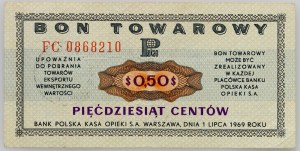 PRL, bon towarowy 50 centów, Pekao, 1.07.1969, seria FC