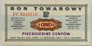 PRL, buono da 50 centesimi per merci, Pekao, 1.07.1969, serie FC
