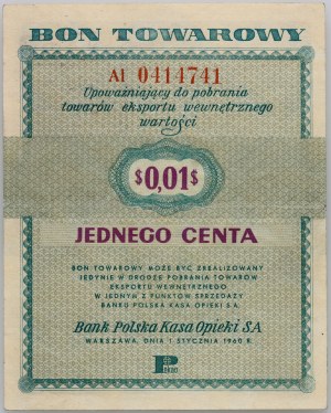 PRL, bon towarowy 1 cent, Pekao, 1.01.1960, seria AI-bez klauzuli
