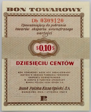 Poľská ľudová republika, komoditná poukážka 10 centov, Pekao, 1.1.1960, séria Db, bod 3