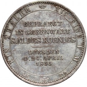 Niemcy, Saksonia, Jan V, talar 1855 F, Wizyta w mennicy w Dreźnie
