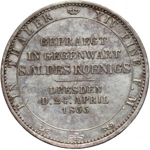 Germany, Saxony, Johann V, Thaler 1855 F, Visit in Dresden Mint