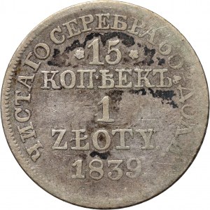 Zabór rosyjski, Mikołaj I, 15 kopiejek = 1 złoty 1839 MW, Warszawa