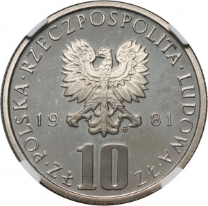 PRL, 10 zlotých 1981, Boleslav Prus, zrkadlová známka