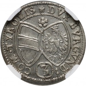 Rakúsko, arcivojvoda Ferdinand Karol, 3 krajcars 1645, Hall