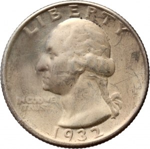 Spojené státy americké, 1/4 dolaru 1932 D, Denver, Washington Silver Quarter, vzácnější ročník