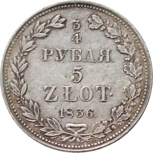 Ruské rozdělení, Mikuláš I., 3/4 rublu = 5 zlotých 1836 MW, Varšava