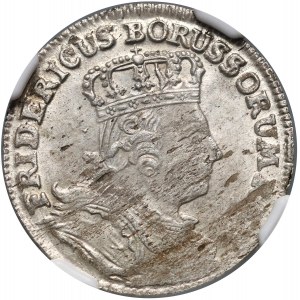 Nemecko, Prusko, Fridrich II, 6 grošov (šesťpencí) 1757 C, Cleve