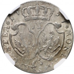 Nemecko, Prusko, Fridrich II, 6 grošov (šesťpencí) 1757 C, Cleve