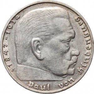 Německo, Třetí říše, 2 Marky 1936 J, Hamburk, Paul von Hindenburg