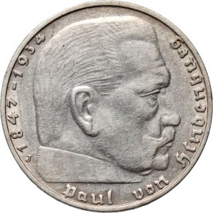 Deutschland, Drittes Reich, 2 Mark 1936 J, Hamburg, Paul von Hindenburg