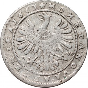 Slezsko, knížectví legnicko-brzesko-wołowskie, Ludwik IV Legnicki, 15 krajcarów 1661 EW, Brzeg