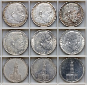 Germany, 5 Hindenburg and Church marks - set of 9 pieces