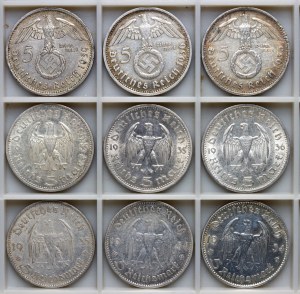 Germany, 5 Hindenburg and Church marks - set of 9 pieces