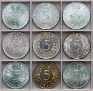 Germany, West Germany, 5 marks - set of 9 pieces