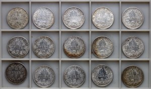 Nemecko, cisárstvo, 1 marka - sada 15 mincí