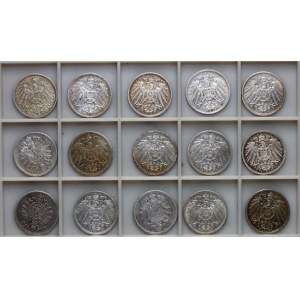 Germany, Empire, 1 mark - set of 15 coins