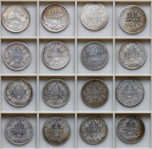 Germania, Impero, 1 marco - serie di 16 monete