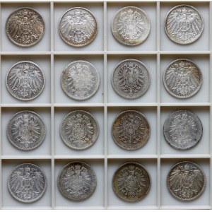 Germany, Empire, 1 mark - set of 16 coins