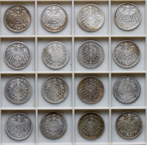 Germany, Empire, 1 mark - set of 16 coins