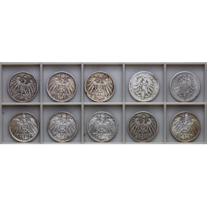 Germany, Empire, 1 mark - set of 10 coins