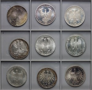 Germany, West Germany, 10 marks - set of 9 pieces