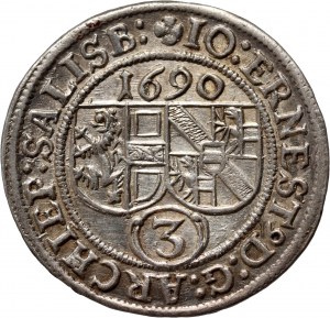 Rakúsko, Salzburg, Johann Ernst von Thun, 3 krajcars 1690, Salzburg