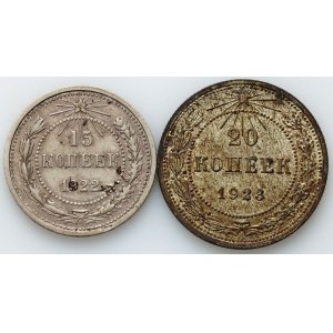 Russie, URSS, set 15 kopecks 1922, 20 kopecks 1923