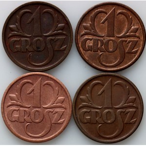 II RP, súbor mincí 1 groš z rokov 1936-1939, (4 kusy)
