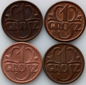 II RP, zestaw monet 1 grosz z lat 1936-1939, (4 sztuki)