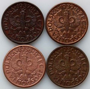 II RP, zestaw monet 1 grosz z lat 1936-1939, (4 sztuki)